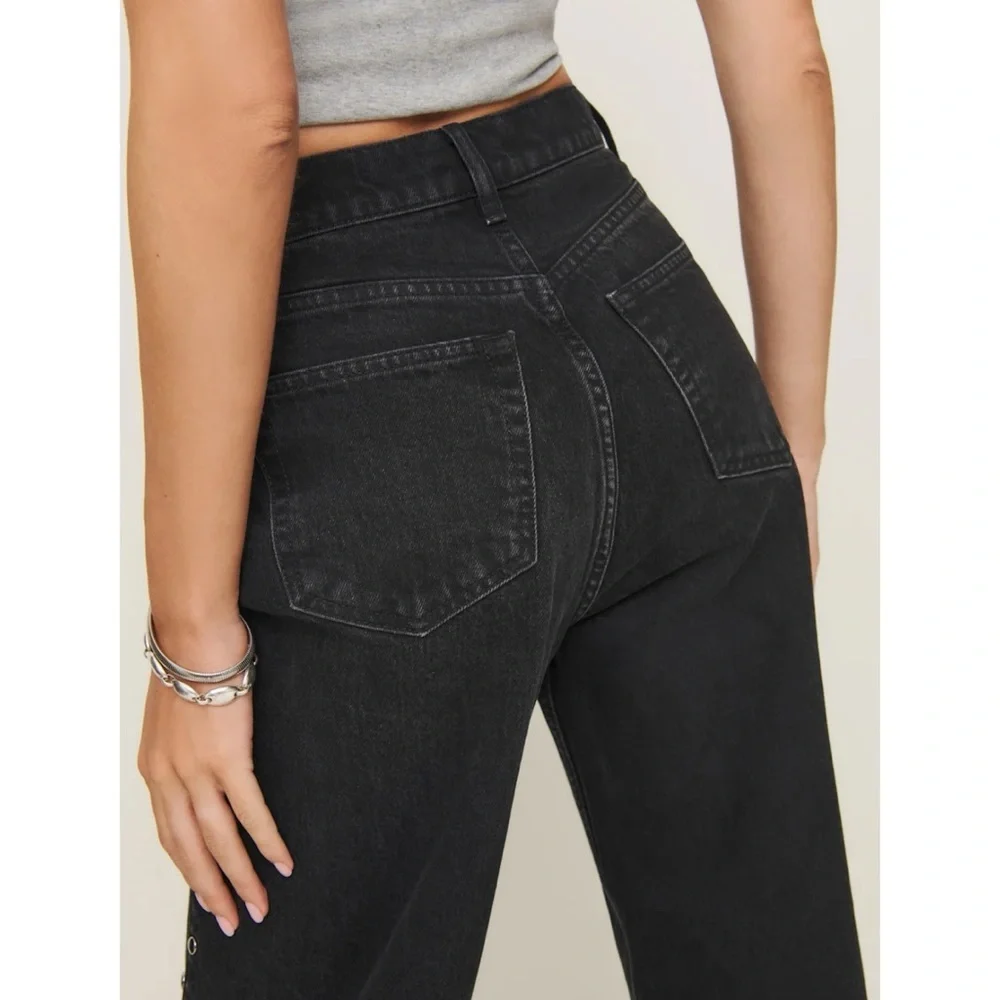 Reformation Cary Studded High-Rise Slouchy Straight-Leg Jeans Vana Black - Picture 13 of 14